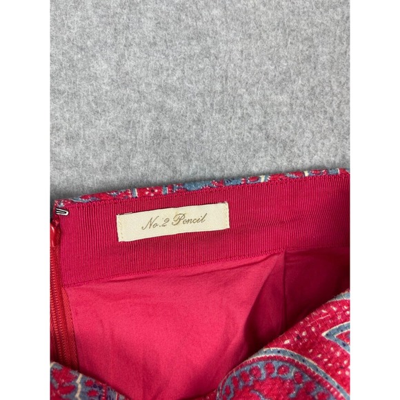 J. Crew No 2 Pencil Skirt Raj Paisley Red Blue Career Slim Fit Womens Size 8 - Picture 7 of 11